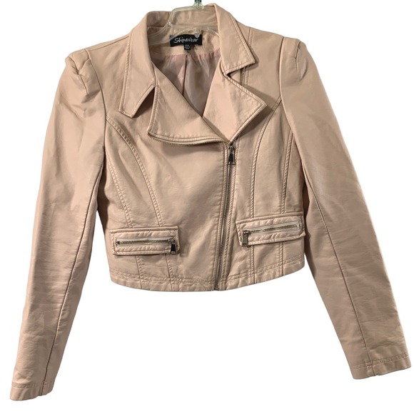 Shinestar Jackets & Blazers - Womens Moto Jacket Size Medium Edgy Biker Pale Pink‎ Faux Leather Zip Up